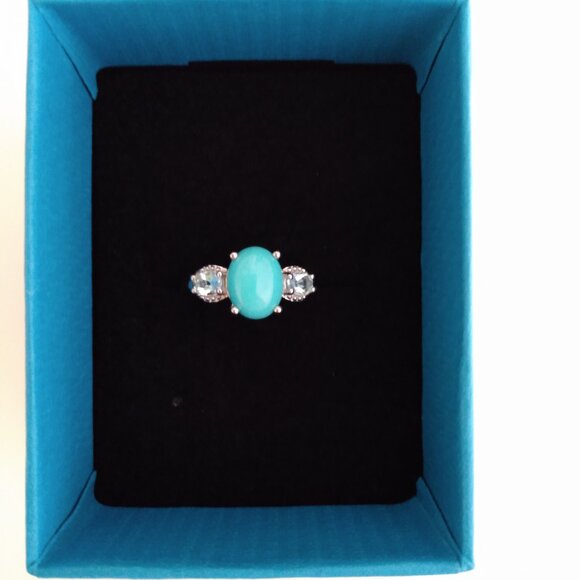 Sleeping beauty turquoise ring/w blue topaz, size 6 - Picture 2 of 7
